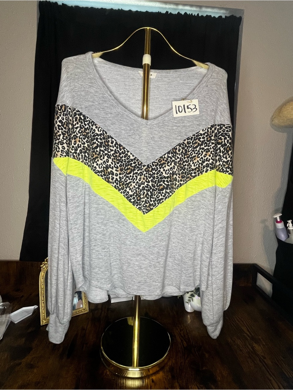 ADORA Leopard Neon Chevron Long Sleeve Top Large
